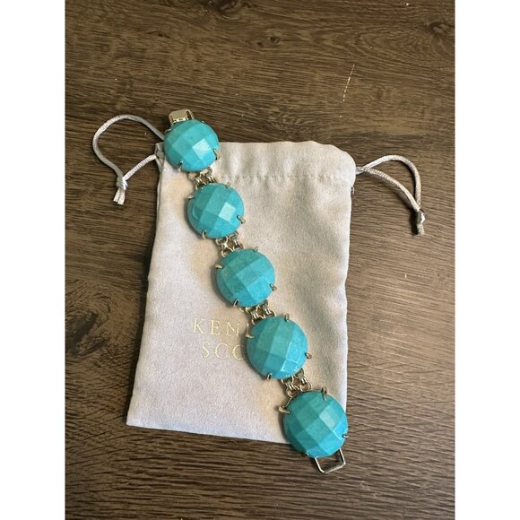 Kendra Scott Cassie Bracelet Faceted Gumdrop Round Statement Bracelet Teal Gold - Picture 1 of 4